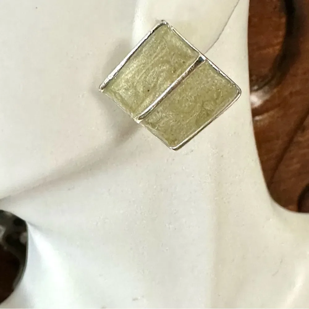 Silver tone and green post earrings